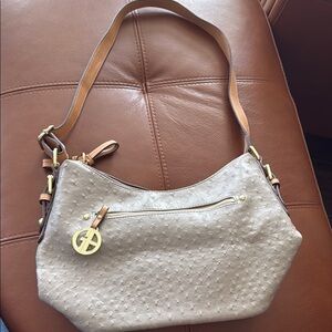 Tan Hobo Bag with Textured Leather and Gold Charm